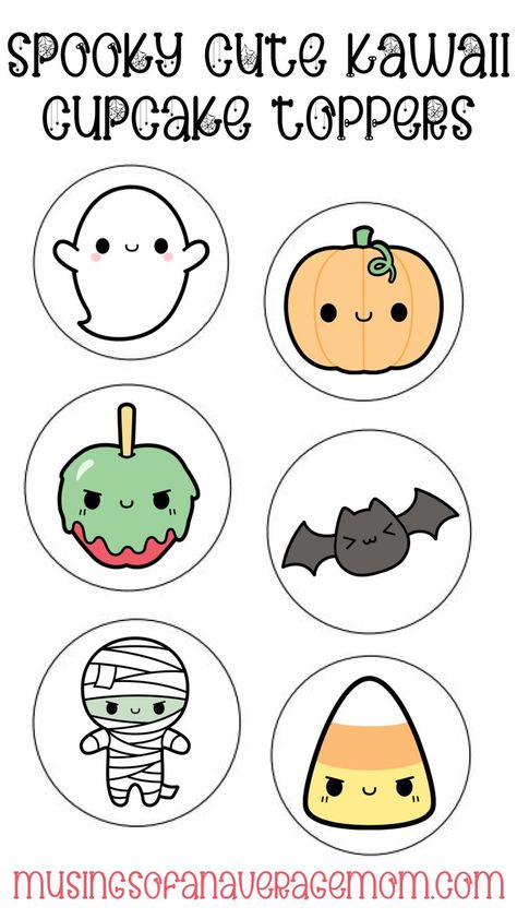 Free Printable Spooky Cute Kawaii Halloween Cupcake Toppers Halloween Stickers Printable, Cute Halloween Drawings, Kawaii Printables, Halloween Cupcake Toppers, I Love Halloween, Halloween Memes, Cute Cupcake, Halloween Cupcake, Cupcake Toppers Printable