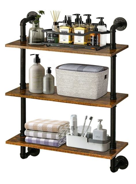 Plumbers Pipe Shelving, Floating Book Shelves, Wall Bookcase, Wood Wall Shelves, Pipe Shelving, Rustic Wall Shelves, Bedroom Rustic, Shelves For Wall, Bar Shelves