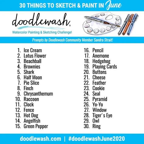 Doodlewash® ~ JUNE 2020 ART CHALLENGE: Fun Shapes! Watercolor Exercises, Artist Block, Watercolour Challenge, Daily Prompts, Art Challenges, Things To Draw, Drawing Prompt, Wallpaper Vintage, Art Prompts