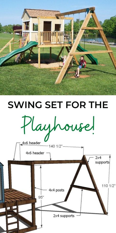 Build Your Own Swingset, Diy Playhouse Swingset Plans, Diy Playhouse Outdoor Plans, Diy Wooden Swingsets, How To Build Playground, Building A Playground For Kids, Diy Backyard Jungle Gym, Homemade Play Set, Kids Swingset Ideas Diy