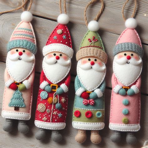 Diy Christmas Ornaments Felt, Santa Ornaments Diy, Sequin And Felt Christmas Ornaments Diy, Felt Sewing Machine Ornament, Santa Felt Ornament, Felt Christmas Crafts, Felt And Sequin Christmas Ornaments, Felt Crafts Christmas Sculptures & Statues, Diy Felt Ornaments