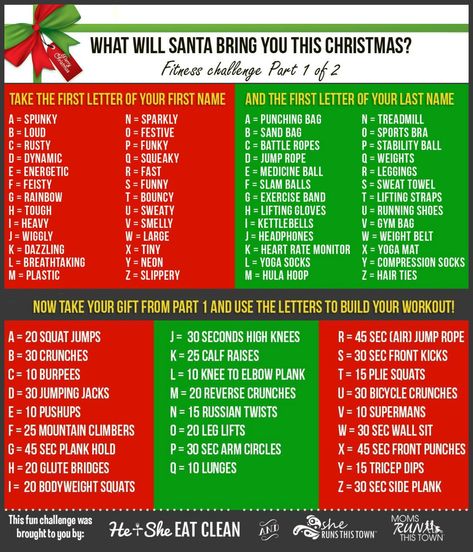 Build your own workout using the "gift" you receive for Christmas! This one is sure to leave you sweating! He and She Eat Clean | Moms RUN This Town Christmas Workouts, Build Your Own Workout, Holiday Fitness Challenge, Themed Workouts, Christmas Fitness, Holiday Fitness, Circuit Workouts, He And She, Christmas Workout