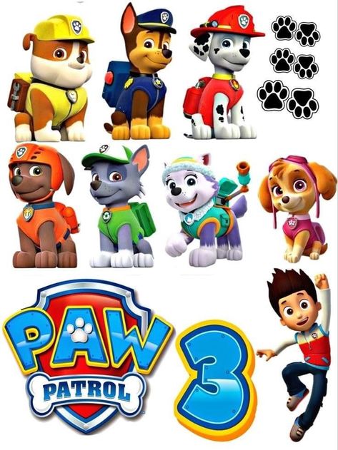 Paw Patrol Cake Topper Free Printable, Paw Patrol Topper, Paw Patrol 3, Minnie Mouse Pics, Birthday Chocolate Bar Wrappers, Paw Patrol Birthday Party Cake, Printable Paw Patrol, Paw Patrol Cake Topper, Paw Patrol Stickers