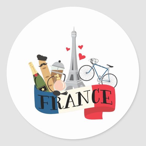 France round sticker. Perfect for scrapbooking, card making, and other paper crafts. #France . #Ideas_Para_Logos #French_Logo #French_Printable #French_Icons French Logo, Custom Hard Hats, Custom Car Stickers, French Icons, French Theme, France Flag, School Creative, Custom Vinyl Stickers, Paris Logo