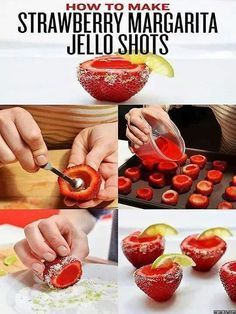 Strawberry Margarita Jello Shots, Strawberry Jello Shots, Strawberry Shots, Margarita Jello, Margarita Jello Shots, Jello Shooters, Jelly Shots, Jello Shot, Strawberry Jello