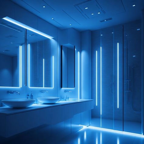 White Bathroom with blue led’sarchitecture homedecor dream fyp aesthetic luxury minimalist modern modernhome interiordesign