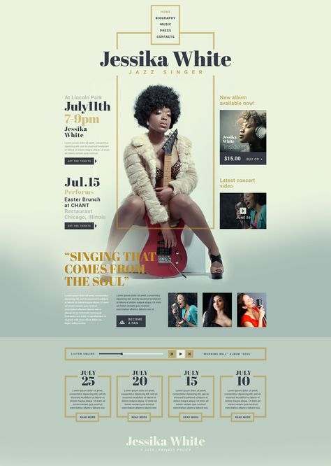 Singer Responsive Website Template on Behance Musician Website, Cv Website, Cv Original, Cv Inspiration, Ms Project, Webdesign Inspiration, Bootstrap Template, Ecommerce Template, Design Brochure