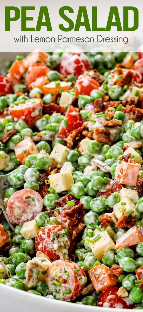 Pea Salad with Lemon Parmesan Dressing Celery Casserole, Lemon Parmesan Dressing, Cold Pea Salad, Cold Sides, Pea Salad With Bacon, Easter Salad Recipes, Green Pea Salad, Pea Salad Recipes, Creamy Peas