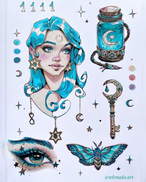 selenada.art  •    Suivre  Suisse    29 288 J’aime    selenada.art  Completed this Celestial sketchbook page ⭐️🌙  Next up are some mermaids 😃🧜‍♀️    Used @ohuhuart markers, @lisilinka.watercolors glitter watercolors ⭐️ and @fabercastellglobal polychromos pencils.    #celestialart #ohuhu #ohuhumarkers #lisilinkawatercolours #lisilinka #mixedmediaart #fantasyart #portrait #sketchbookdrawing  8 sem  Pour vous Mermaid Art Nouveau, Galaxy Drawings, Markers Drawing Ideas, Color Pencil Sketch, Copic Marker Art, Disney Art Drawings, Fantasy Drawings, Graffiti Style Art, Celestial Art