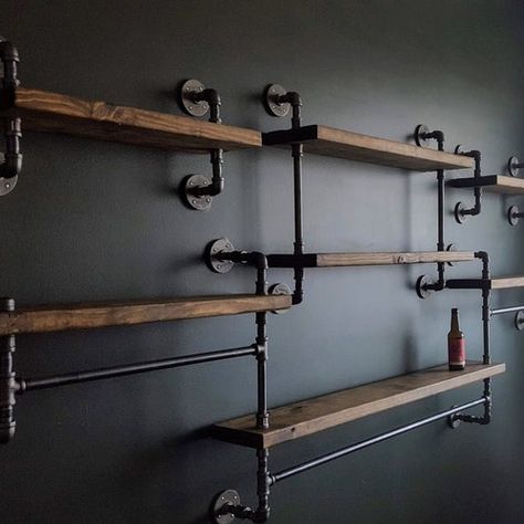 Boutique Shelving, Black Pipe Shelving, Black Pipe Shelf, Industrial Shelving Units, Pipe Shelving, Industrial Floating Shelves, Office Shelving, Rustic Wall Shelves, Wall Shelving Units