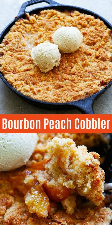 Bourbon Peach Cobbler, Timmy Time, Bourbon Recipes, Peach Dessert Recipes, Pie Crust Dough, Rasa Malaysia, Peach Desserts, Peach Cobbler Recipe, Cobbler Recipe