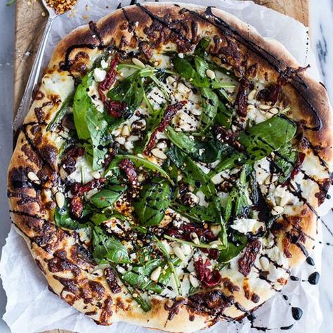 Food, Pizza, Cuisine, Dish, Ingredient, Leaf vegetable, Baked goods, Recipe, California-style pizza, Plate, Pizza Stromboli, Mushroom Asparagus, Ways To Cook Asparagus, Burrata Pizza, Balsamic Drizzle, Burrata Cheese, Pasta Pizza, How To Cook Asparagus, Healthy Pizza