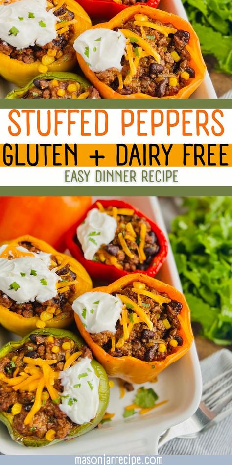 Gluten And Dairy Free Stuffed Peppers, Stuffed Bell Peppers Gluten Free Dairy Free, Dairy Free Stuffed Bell Peppers, Gluten Free Bell Pepper Recipes, Gluten Free Stuffed Bell Peppers, Gf Df Stuffed Peppers, Gluten Free Dairy Free Stuffed Peppers, Gf Stuffed Peppers, Thai Stuffed Peppers