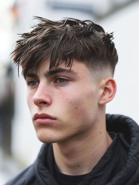 Different & Trendy Undercut Hairstyle Ideas for Men | Every Variation of the Men’s Undercut Hairstyle (Detailed Gallery) Mens Messy Crop Haircut, Skin Fade Textured Fringe, Low Fade Messy Hair, Angular Fringe Haircut Men, Low Fade Corto, Messy Fringe Men, Modern Haircuts Men, Messy Haircut Men, Messy Fade