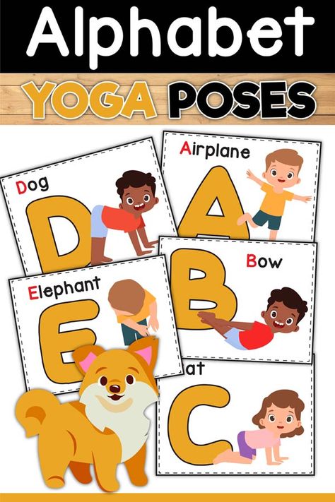 FREE Yoga alphabet poses from A-Z. This activity will get kids moving and practicing gross motor skills, dexterity, flexibility while learning letters Movement Literacy Activities, Alphabet Yoga Poses, Gross Motor Letter Activities, Gross Motor Literacy Activities, Yoga Alphabet Poses, Family Theme Gross Motor Activities, Alphabet Gross Motor Activities, Yoga Alphabet, Alphabet Yoga