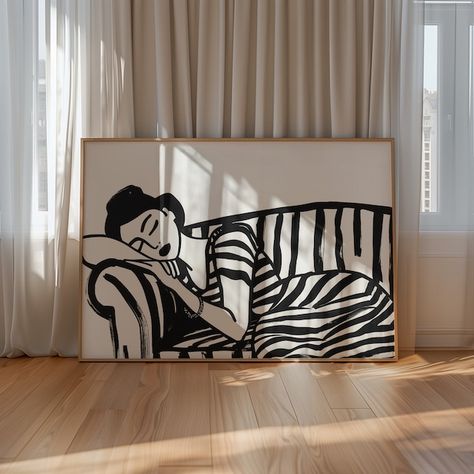 NoirPixelStudio - Etsy.de Black Line Wall Art, Horizontal Art Print, Figurative Art Woman, Horizontal Painting, Wal Art, Horizontal Wall Art, Woman In Black, Wall Art Unique, Grand Art Mural