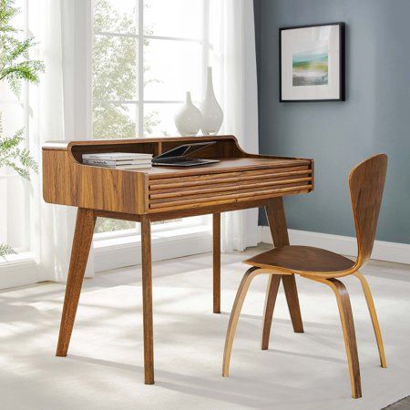 Desk Room Decor, Desk Mid Century Modern, Mid Century Writing Desk, Walnut Writing Desk, Writing Desk Modern, Apt Ideas, Salon Suites, Brown Furniture, Walnut Desks