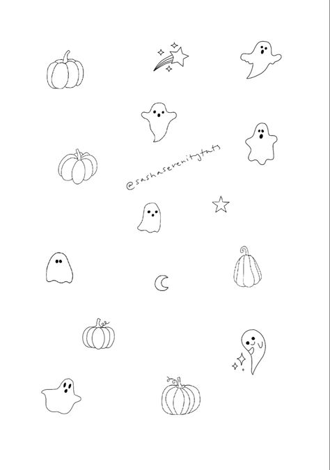 Mini Tats Halloween, Pumpkin Stick And Poke Tattoo, Tiny Tat Flash Sheet, Delicate Pumpkin Tattoo, Fine Line Tattoo Ghost, Minimal Halloween Tattoo, Pumpkin Line Tattoo, Ghost Tattoo Minimalist, Fineline Ghost Tattoo