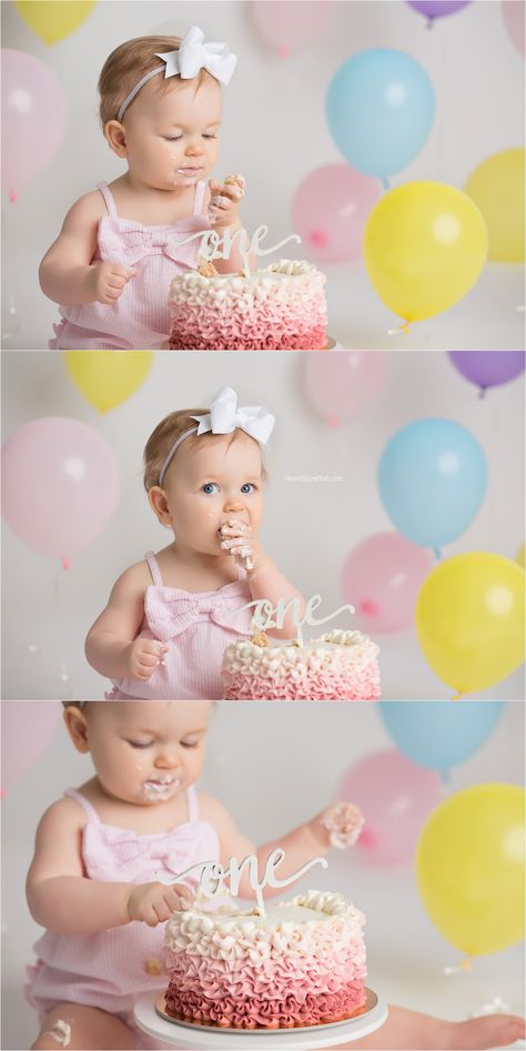 Quinn's Pastel Cake Smash | Charlotte Baby Girl Photographer  #pastelcakesmash #babygirlcakesmash Smash Cake Girl Photoshop, Cake Smash Baby Girl, Cake Smash Poses, Baby Cake Smash Ideas, Sweet One Birthday Photoshoot, One Year Smash Cake Girl, Smash Cakes Girl 1st Birthday, 1st Birthday Smash Cake Girl, One Year Birthday Cake Girl