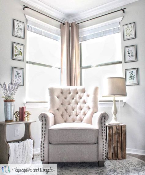 Transforming a Room with Corner Curtains and a Corner Curtain Rod Hack Corner Window Curtains, Corner Window Treatments, Corner Curtain Rod, Corner Windows, Corner Curtains, Decorating 101, Modern Farmhouse Bedroom, Farmhouse Decorating, Corner Window