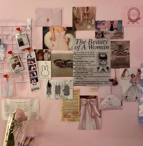 Pink Bedroom Wall Aesthetic, Coquette Room Wall Collage, Room Inspo With Pink Walls, Room Inspo Wall Collage, Wall Decor Pink Aesthetic, Ballet Wall Decor, Room Ideas Aesthetic Fashion, Pink Room Aesthetic Wall Decor, Sailor Moon Aesthetic Room