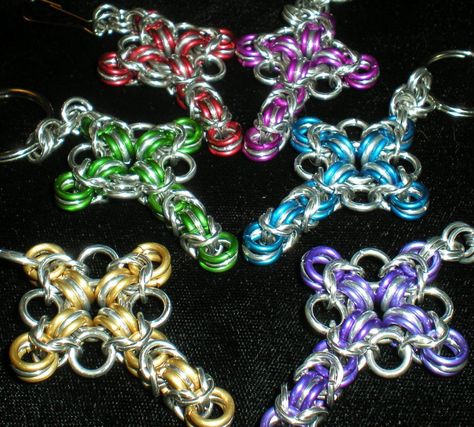 Jewelry: Celtic Cross -- 3-in-1 Tutorial Chainmail Patterns, Xmas Earrings, Wire Crosses, Jump Ring Jewelry, Chainmaille Jewelry, Chainmail Jewelry, Handmade Gold Jewellery, Diamond Cross Necklaces, Chain Maille Jewelry