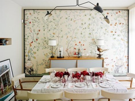 7 Unexpected Ways to Use Wallpaper | Apartment Therapy Chinoiserie Room, De Gournay Wallpaper, Winter Tablescapes, Hand Painted Wallpaper, Framed Wallpaper, The Dining Room, Design Del Prodotto, Art Deco Interior, Wallpaper Panels