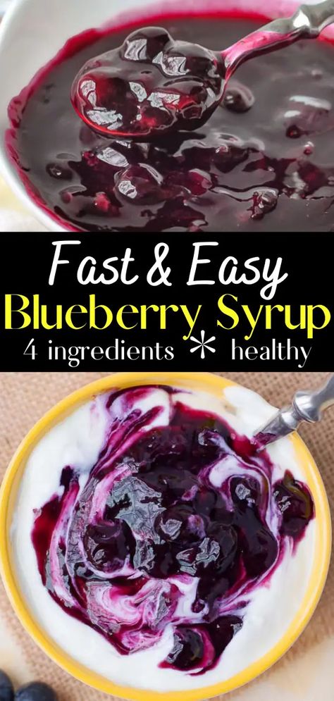 Blueberry Syrup Recipe Easy, Blueberry Pancake Syrup, Fruit Syrup Recipe, Mamagourmand Recipes, Savory Desserts, Hmr Recipes, Blueberry Syrup Recipe, Cheesecake Topping, Homemade Blueberry Syrup