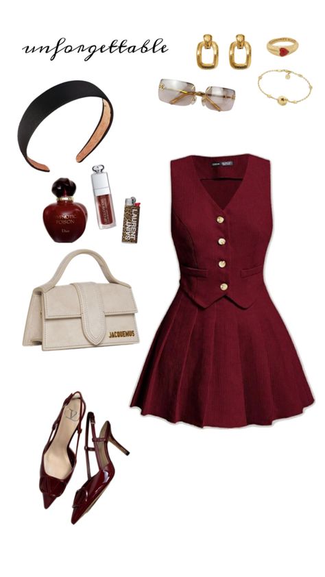 #red #outfit #outfitidea #itgirl #iconic Cherry Red Outfit, Burgundy Outfit, Dressy Casual Outfits, Sweet Clothes, Downtown Outfits, Shein Outfits, Casual Day Outfits, Swaggy Outfits, Red Outfit