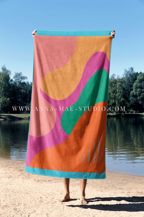 Anne Bruinier - Unique abstract beach Towel Design | Anna-mae Studio | Surface pattern designer – SAVEE Beach Towel Design, Conversational Prints, Facebook Cover Design, Towel Design, Beach Gear, Let The Fun Begin, Towel Pattern, Swimwear Brands, Towels Design