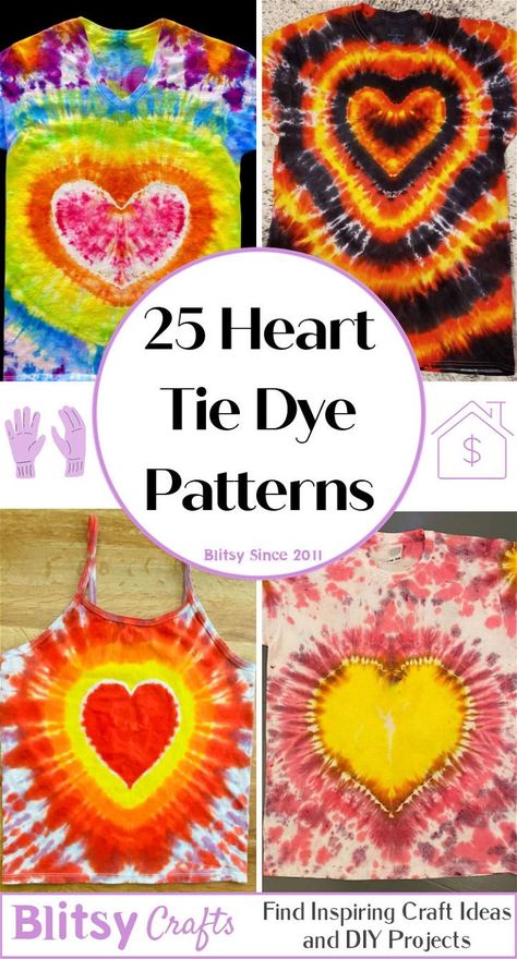 Tie Dye Heart Patterns Diy, How To Make A Heart Tie Dye Shirt, Tie Dye Heart Techniques, Heart Tie Dye Patterns, Tye Dye Heart Pattern, Valentines Tie Dye, How To Tie Dye A Heart Shape, How To Tie Dye Patterns, Heart Tye Dye Pattern