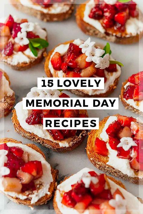 15 Lovely Memorial Day Recipes – She Keeps a Lovely Home Strawberry Crostini, Balsamic Reduction Sauce, Fancy Picnic, Balsamic Strawberries, Memorial Day Recipes, No Bake Vanilla Cheesecake, Beef Barbecue, Memorial Day Foods, Rotisserie Chicken Salad