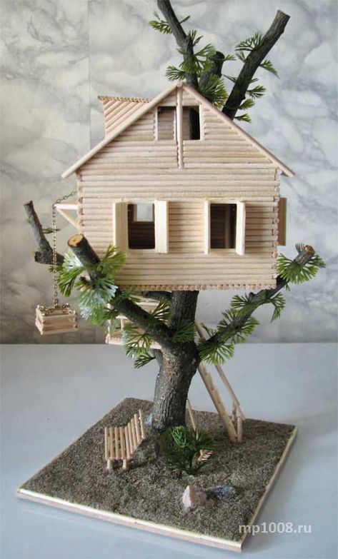 How to make tree house - Simple Craft Ideas Popsicle Stick Craft, Cute Popsicle, Popsicle Stick Crafts House, Popsicle Stick Houses, Diy Popsicle, Popsicle Crafts, Diy Living Room Decor, Craft Home, Popsicle Stick Crafts