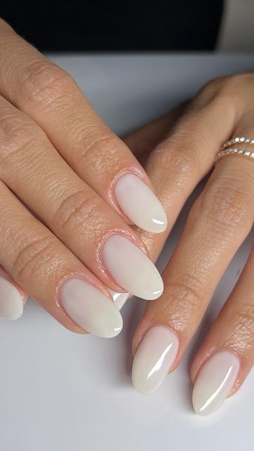 Almond Milky White Nails, Milky White Manicure, Milky White Almond Nails, Structured Manicure, White Almond Nails, White Manicure, Milky Nails, Gel Mani, Nails Manicure