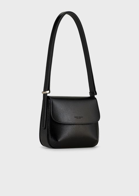 Medium la Prima shoulder bag in crinkled patent leather | Woman | Giorgio Armani Medium Shoulder Bag, Giorgio Armani Bag, Giorgio Armani La Prima Bag, Armani La Prima Bag, Armani Exchange Bag, Armani Bag, My Style Bags, Armani Women, Black Leather Shoulder Bag