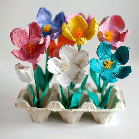 Egg Carton Flowers Flower Egg Carton Craft, Diy From Egg Carton, What To Do With Egg Cartons, Flower Art Activities, Diy Egg Carton Crafts, Egg Carton Flowers Diy, Egg Carton Ideas, Egg Carton Flower Wreath, Egg Carton Crafts For Kids