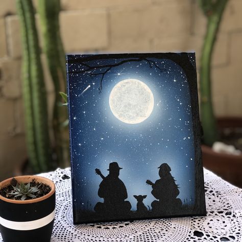 Custom Silhouette Painting With Custom Landscape, Moon, Stars and Sky, Glows in the Dark, Acrylic on Canvas Original Artwork Made to Order - Etsy Full Moon And Stars, Stars Glow In The Dark, Memorial Painting, Dark Photo, Silhouette Painting, Sky Artwork, Tree Swing, Sky Moon, Personalized Acrylic