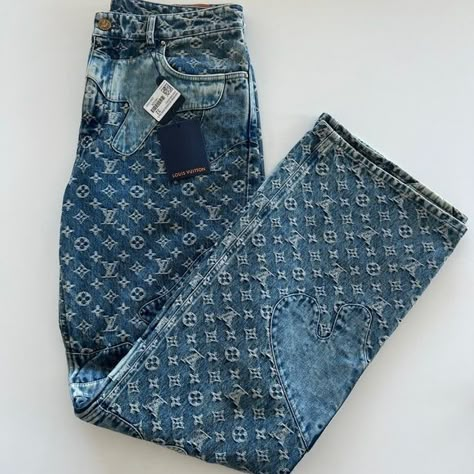 Louis Vuitton x Nigo Monogram Patchwork Denim Pants Louis Vuitton Streetwear, Lv Carpenter Pants, Luis Vuitton Clothes, Louis Vuitton Aesthetic Outfit, Louis Vuitton Women Clothes, Louis Vuitton Clothes Women, Lv Pants, Lv Jeans, Luis Viton