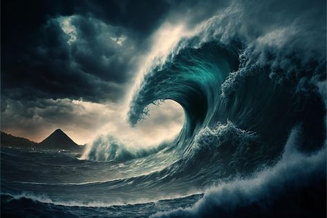 Tsunami Animation, Tsunami Aesthetic, Storm In Ocean, Water Angel, Scary Ocean, Storm Pictures, Dramatic Background, Tsunami Waves, Ocean Storm