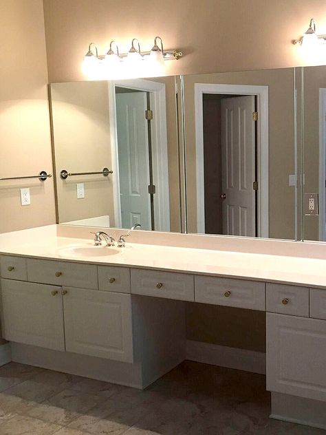 60 Inch Vanity Mirror Ideas, Double Sink With Vanity In Middle, Bathroom Vanity Mirrors Double Sink, Bathroom Double Vanity Ideas Master Bath, Bathroom Double Vanity Ideas, Townhouse Makeover, Master Bath Double Vanity, Bathroom Vanity Mirror Ideas, Double Sink Bathroom Ideas