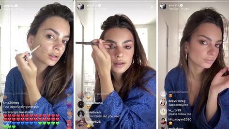 Emily Ratajkowski took to Instagram today to share a live makeup tutorial ahead of a Zoom interview. Emily Ratajkowski Makeup Looks, Emily Ratajkowski Makeup Tutorial, Zoom Makeup, Emrata Makeup Tutorial, Obx Fanfic, Emily Ratajkowski Makeup, Zoom Interview, Interview Makeup, Adriana Lima Victoria Secret