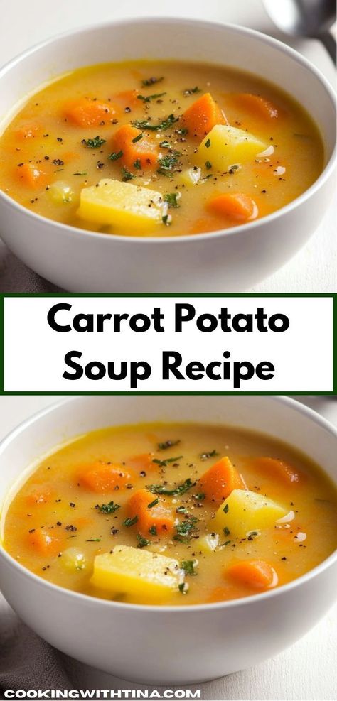 Need a tasty starter or main dish? This Carrot Potato Soup Recipe is bursting with flavor and is incredibly versatile. Simple to make, it’s a family-friendly option that everyone will love at the table. Carrot Potato Soup, Easy Soup Recipe, Comfort Soup Recipes, Best Soup Recipes, Carrots And Potatoes, Easy Soup, Potato Soup Recipe, Carrot Soup, Soup Dinner