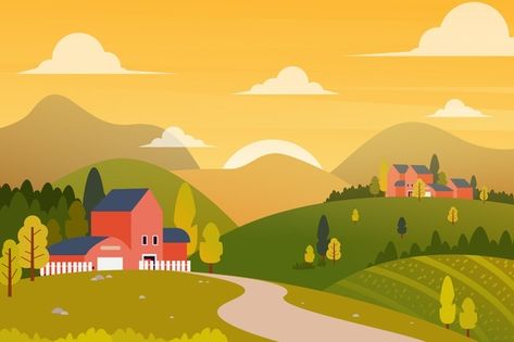 Countryside landscape illustration | Free Vector #Freepik #freevector #nature #landscape #illustration #land Vector Landscape Illustration, Countryside Illustration, Land Illustration, Village Illustration, Landscape Vector Illustration, Landscape Vector, Landscape Quilt, Countryside Landscape, Procreate Tutorial