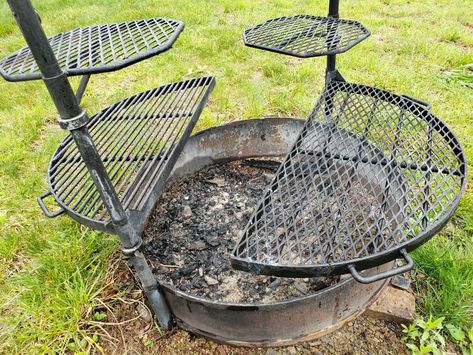 Fire Pit/ Outdoor Cooking Grate Ideas | Deer Hunter Forum Diy Fire Pit Grill Ideas, Outdoor Fire Pit Grill, Bbq Fire Pit Ideas, Fire Pit Cooking Grate, Fire Pit Grate Diy, Fire Ring Ideas, Fire Pit To Cook On, Homemade Grills Outdoor, Steel Fire Pit Ideas