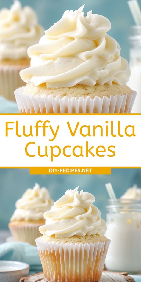 Get the fluffiest Vanilla Cupcakes with this recipe. Perfect for family gatherings or parties. Vanilla Cupcakes For Wedding, Pie, Easy White Cupcake Recipe, Fluffiest Vanilla Cupcakes, Perfect Vanilla Cupcake Recipe, Plain Vanilla Cupcakes, Moist Vanilla Cupcakes With Oil, Cupcakes With Pudding Mix Vanilla, Super Moist Vanilla Cupcakes