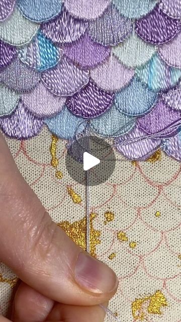 Myrte Biondić on Instagram: "#ASMR 🔈🪡 DMC light effect thread stitching buttonhole stitch. This is the hardest thread to stitch with at least that is my opinion. I am using 3 strands out of the 6 using 1 strand would make it easier 😊  #embroiderypattern Aprint mermaid 🧜🏻‍♀️  Check my website or YouTube channel for slow video hoe to stitch a scale using buttonhole stitch.  WWW🔈WOLFRATSEN🔈COM  #buttonholestitch #modernembroidery #embroiderystitches #needlework #dmcthreads #dmclighteffects #threadwork #embroidelicious #embroideryartist #wolfratsen #wolfratsenpatterns #embroideryvideo #embroideryreels #embroiderytutorial #embroiderytutorials #embroiderytutorialvideo #world_embroidery #instaembroidery #embroidery #borduren #embroiderersofinstagram #embroider #instastitch #broderie #bord Embroidery Videos Stitches, 3d Embroidery Stitches, Scale Embroidery, Slow Video, Mermaid Embroidery Designs, Embroidered Stitches, Embroidered Mermaid, Button Hole Stitch, Buttonhole Stitch