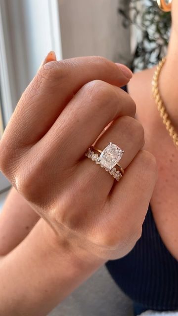 Dream Wedding Ring, Cushion Engagement Ring, Stacked Wedding Bands, Cute Engagement Rings, Elongated Cushion, Future Engagement Rings, Buying An Engagement Ring, Cushion Cut Engagement Ring, Oval Engagement