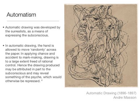 Automatism• Automatic drawing was developed by  the surrealists, as a means of  expressing the subconscious.• In automatic... Automatic Drawing, Automatic Drawing Surrealism, Automatism Art, Automatic Writing, Ib Art, Artist Study, Students Day, Art Study, Workshop Ideas