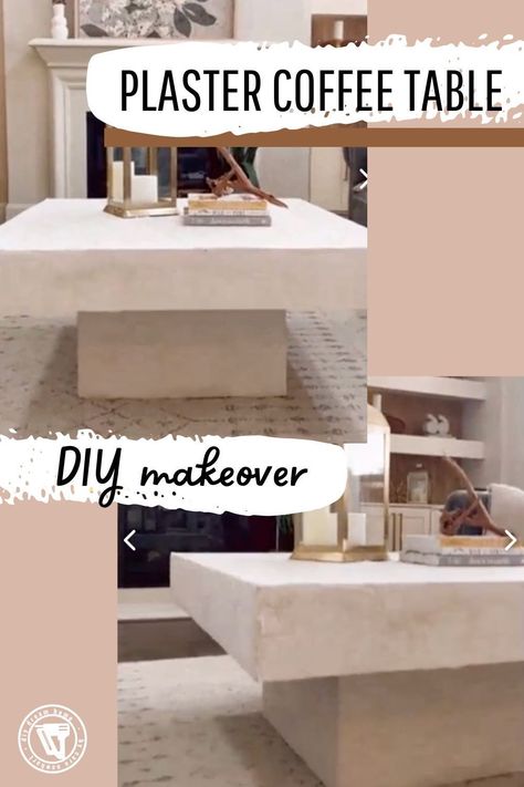 I am in love with this furniture flip! This coffee table makeover using plaster is sure to be a focal piece for your living space. Diy Plastered Furniture, Limewash Coffee Table, Faux Cement Coffee Table, Diy Plaster Table Top, Diy Textured Coffee Table, Plaster Diy Table, Diy Coffee Table Concrete, Plaster Diy Furniture, Diy Concrete Coffee Table Round