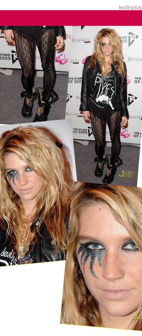 Kesha Outfits Costumes, Ke$ha Outfits, Ke$ha Costume, Iconic Kesha Outfits, Kesha Early 2000s, Kesha Halloween Costume College, Kesha Halloween Costume Diy, Grungy Halloween Costumes, Kesha Makeup Looks